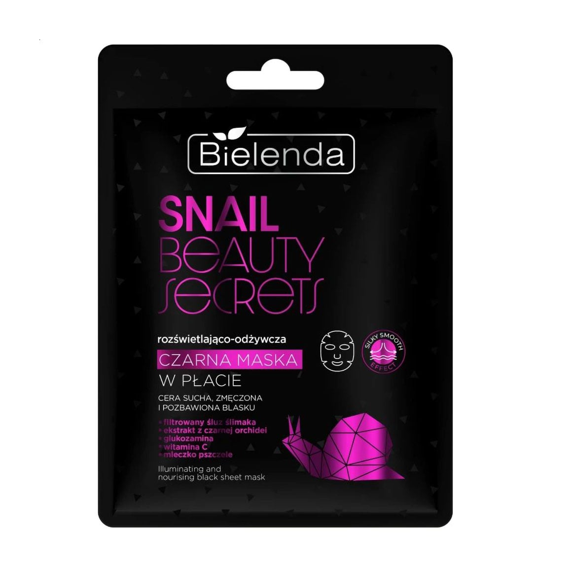 Освітлювальна та живильна чорна тканинна маска для обличчя Bielenda Snail Beauty Secrets Black Sheet Mask, 1 шт